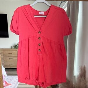 Pink Lily Vibrant Pink Button-Up Blouse